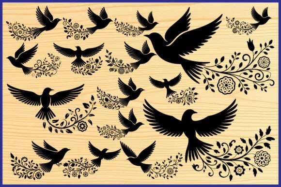 Decorative Bird Silhouette Pattern Art Graphics