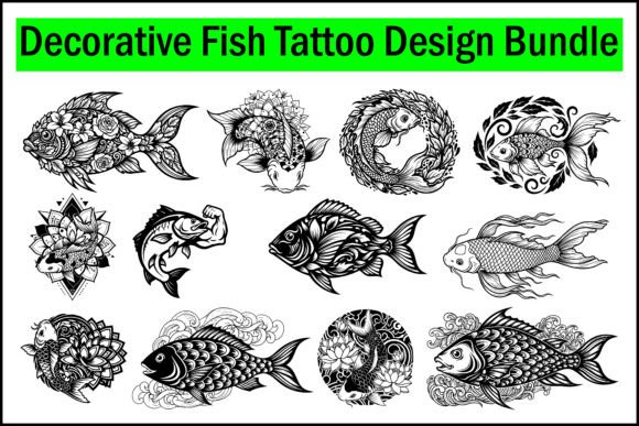 Decorative Fish Tattoo Design Bundle: Graphics & Illustrations