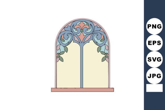 Decorative Gothic Window Frame Graphics for Editorial Use