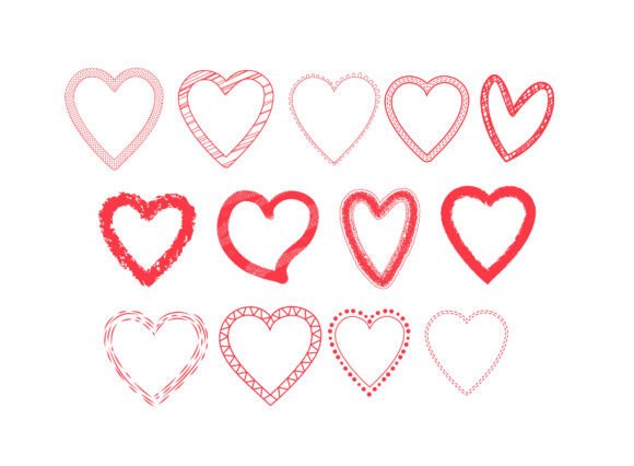 Decorative Hand-Drawn Heart Doodles Graphics