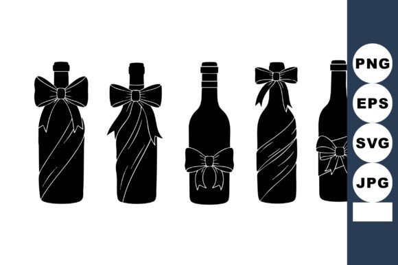 Decorative Wine Bottles with Bows & Ribbons Graphics