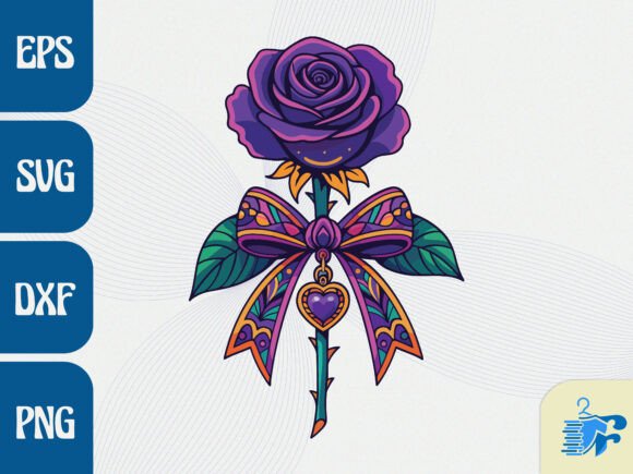 Elegant Purple Rose with Decorative Bow Graphics