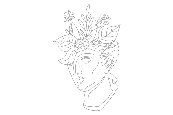 Greek Head Sculpture in Decorative Flowers Graphics