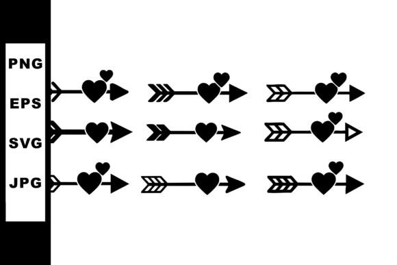 Heart Arrow Icons Set Decorative Romanti