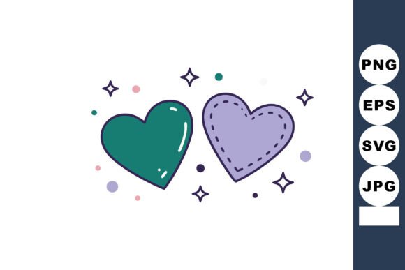 Two Decorative Hearts Vector with Stars Graphics
