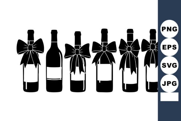 Wine Bottles with Decorative Bows Vector: Festive Graphics & Illustrations